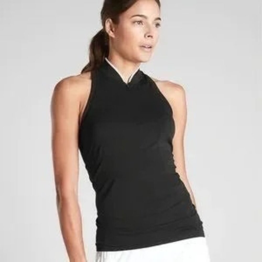Athleta Women's Momentum Polo Tank Black White Size S